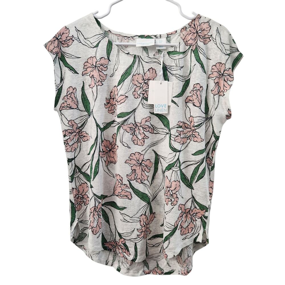 Cynthia Rowley Linen Top S Floral Beach Cottagecore Retro Coastal Grandma